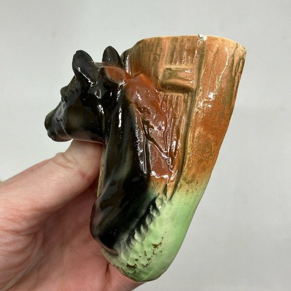 Vintage Elbro Japan Ceramic Horse Head hand Decorated Wall Pocket Set of 2 - Picture 6 of 10